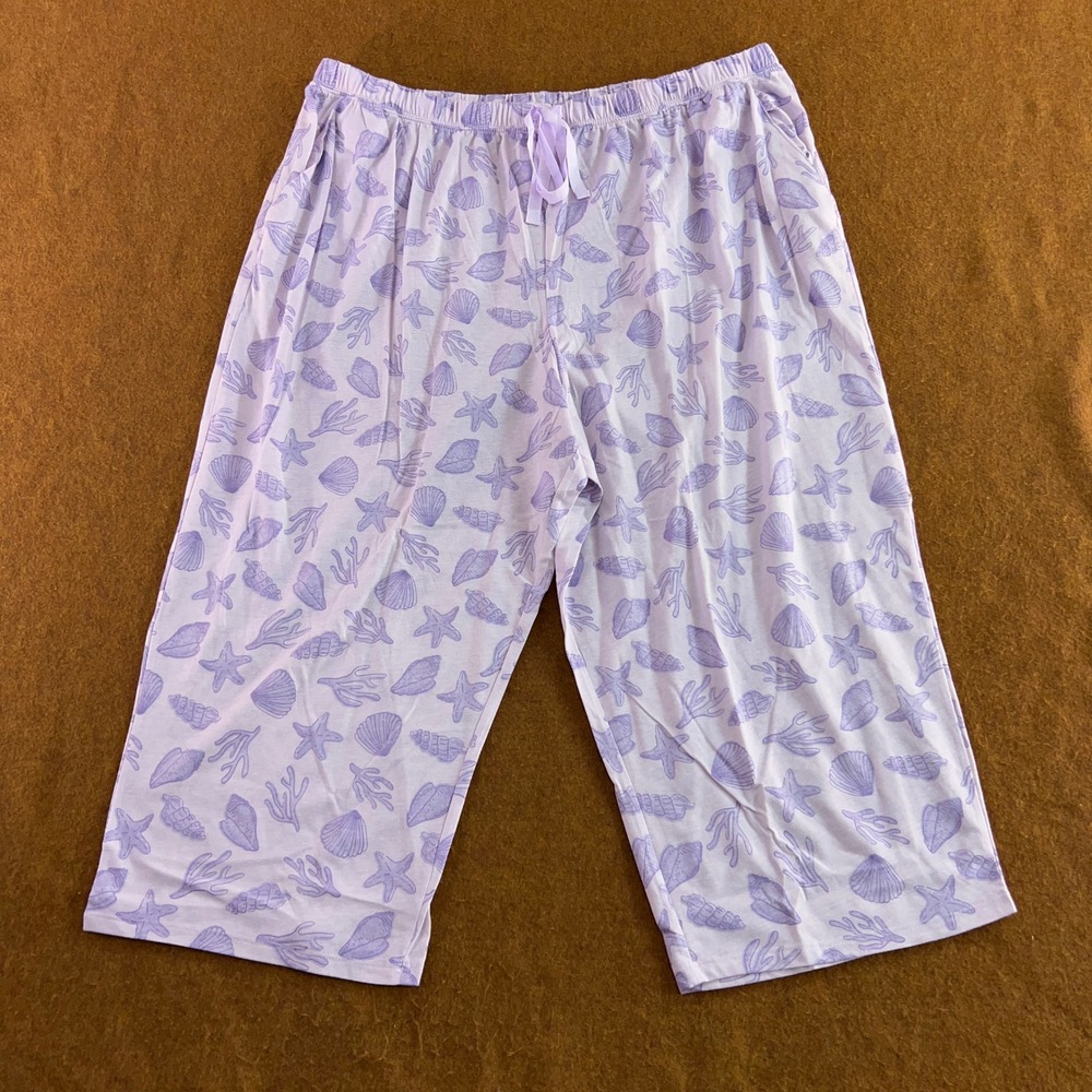 Croft & Barrow Womens 2X Purple Seashell Starfish Pajama Crop Pants New *Flaw